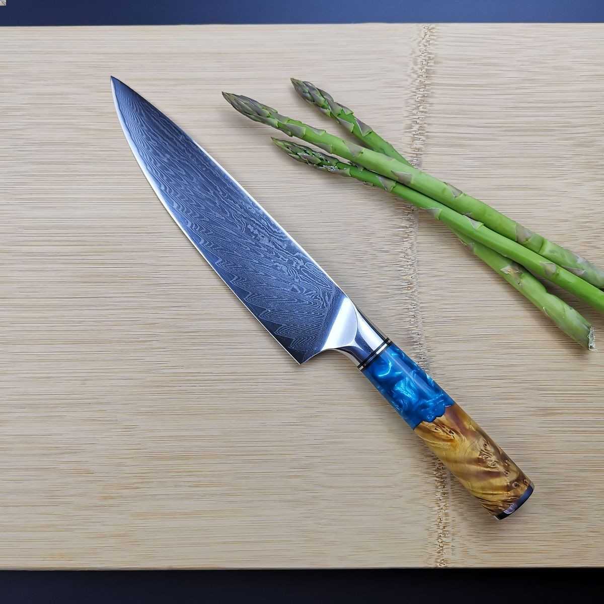 Aya Damascus Chef Knife 8 Inch Blue
