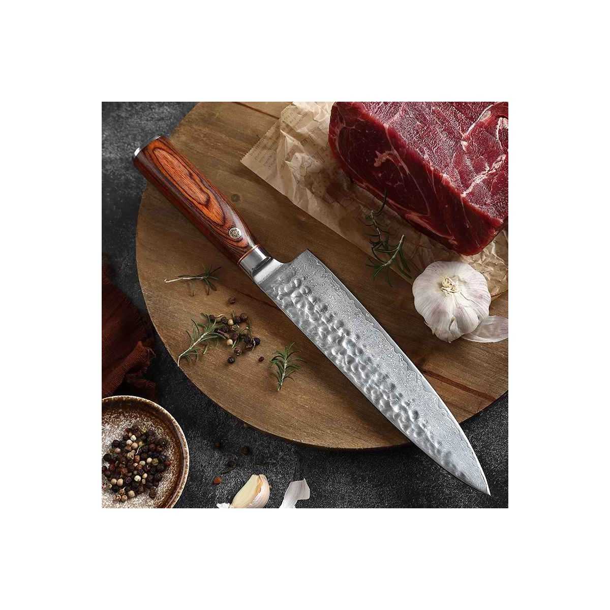 Chef Knife with Brown Pakkawood Handle 8 Inch