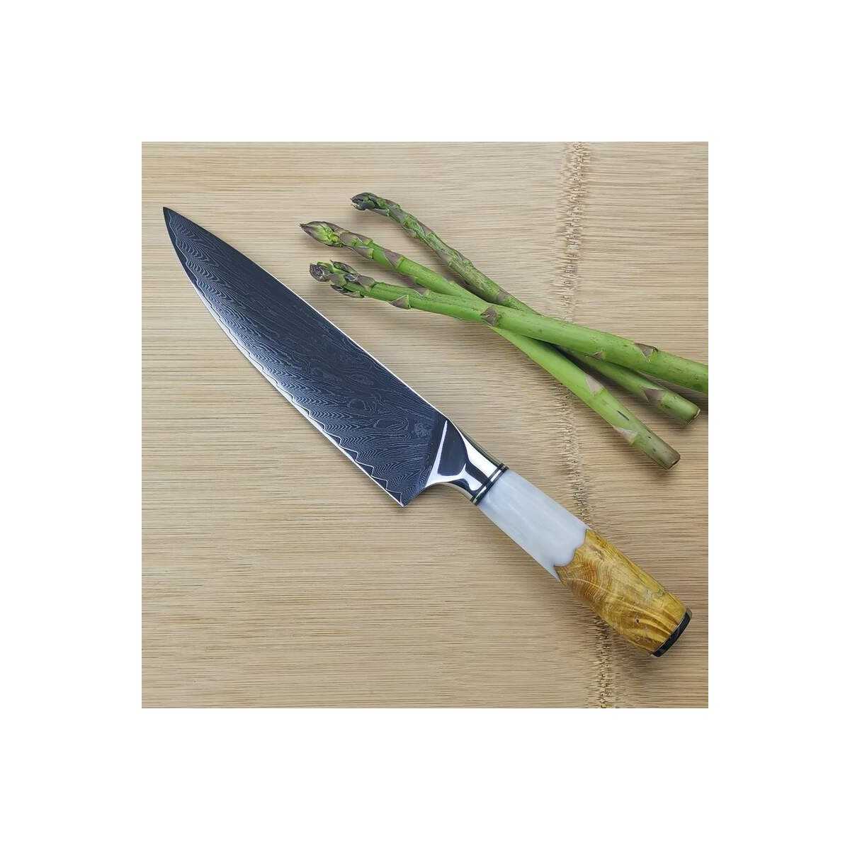 Aya Damascus Chef Knife 8 Inch White