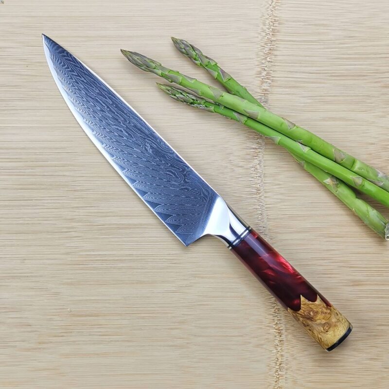 Aya Damascus Chef Knife 8 Inch Red