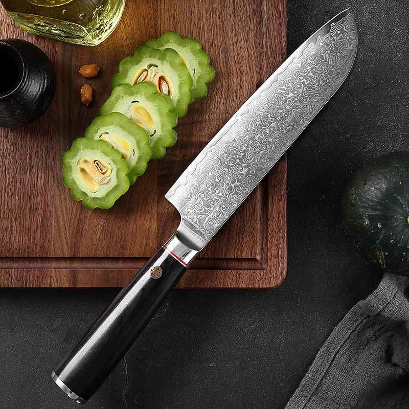 Santoku Knife with Black Pakkawood Handle 7 Inch