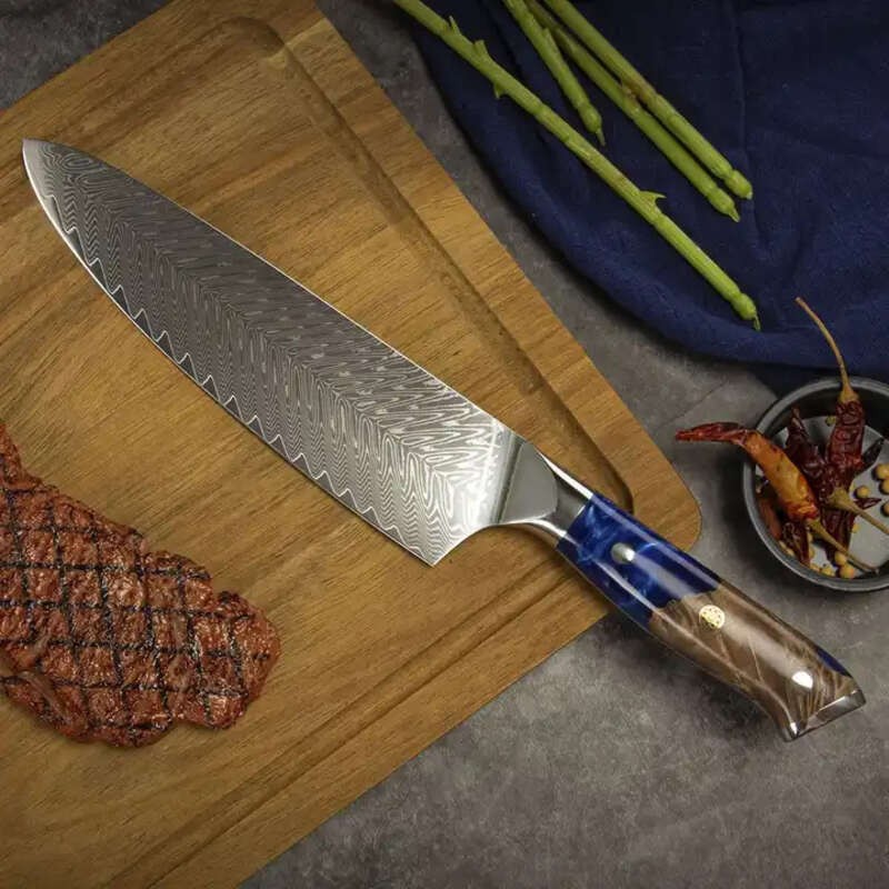 Mirage Damascus Chef Knife 8 Inch Blue